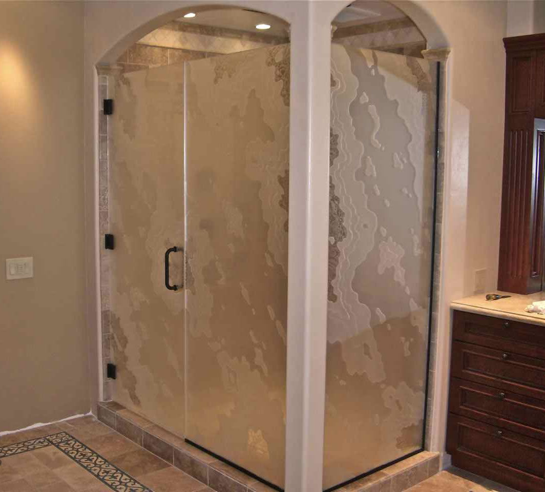 Custom Abstract Etched Shower Glass Design